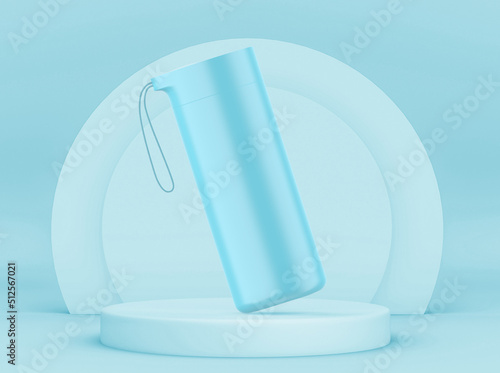 Tumbler thermos flask mockup, vacuum suction bottom office stainless steel coffee mug bottle, 3d render illustration.