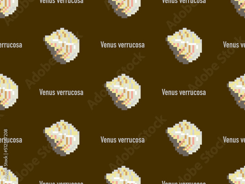 Venus verrucosa cartoon character seamless pattern on brown background. Pixel style