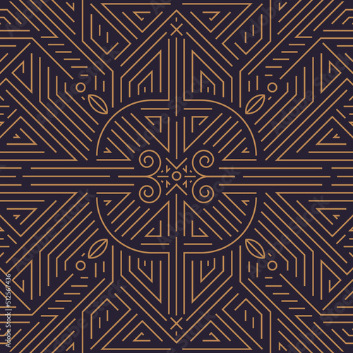 Vector abstract geometric line pattern, seamless art deco, gatsby style background. Golden retro luxury ornament.