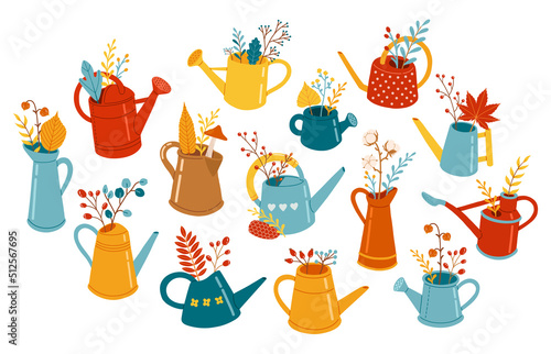 Autumn watering can fall season set vector element