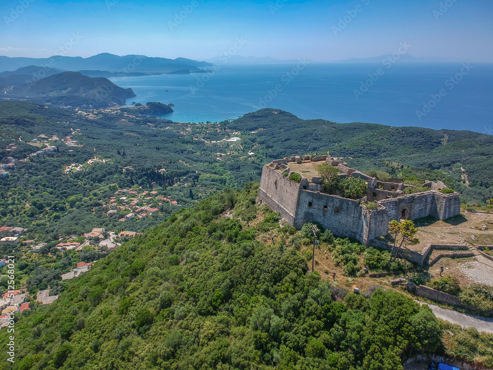 Aerial view of Ali Pascha castle overloking the entire bay of Parga, Epirus Greece