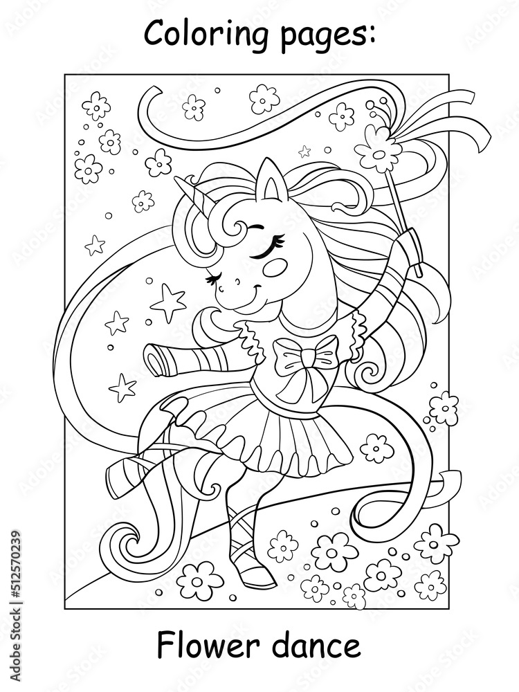 Cute dancing unicorn ballerina coloring book page Stock Vector | Adobe ...