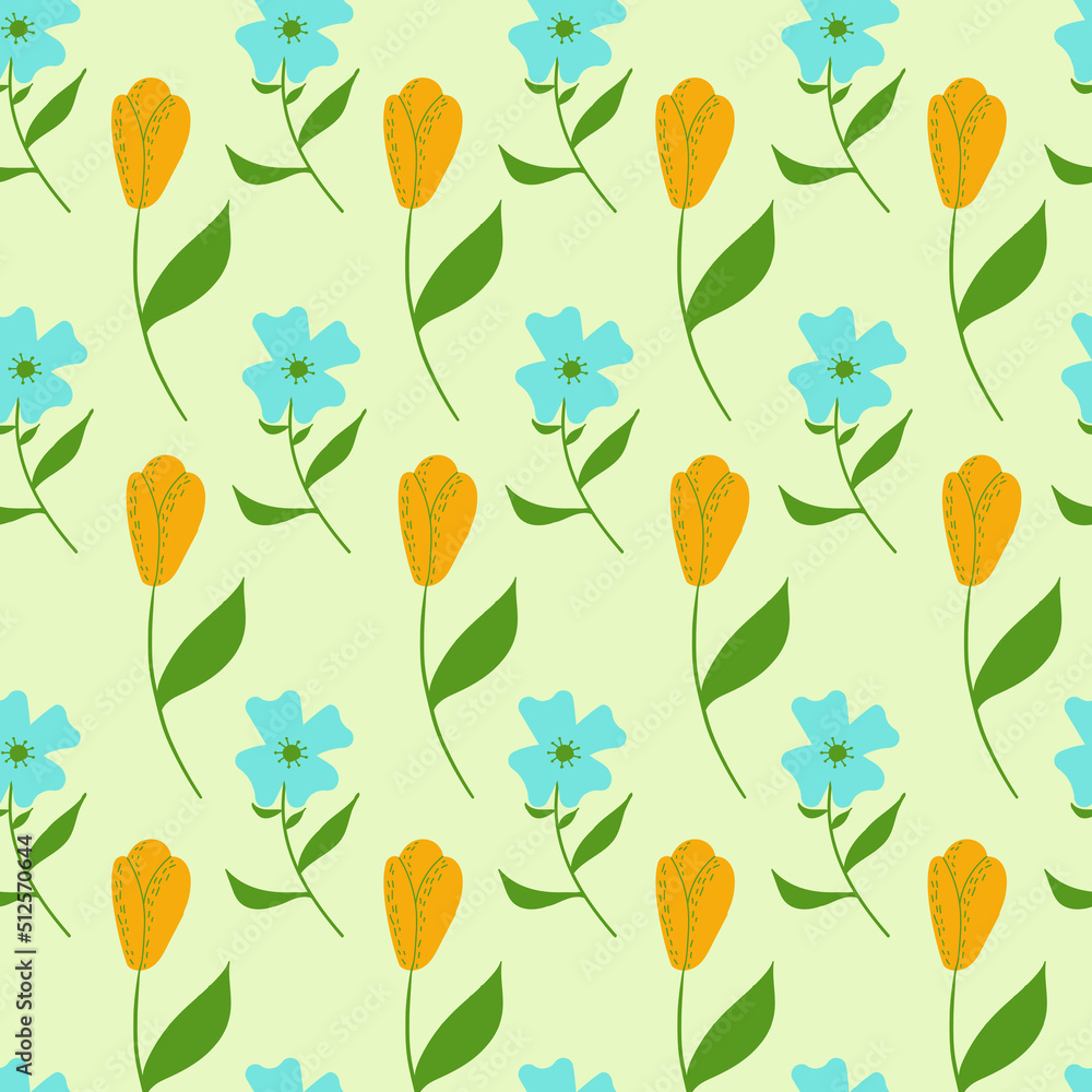 Colorful flowers on yellow background. vector seamless pattern. floral background