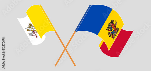 Crossed and waving flags of Vatican and Moldova