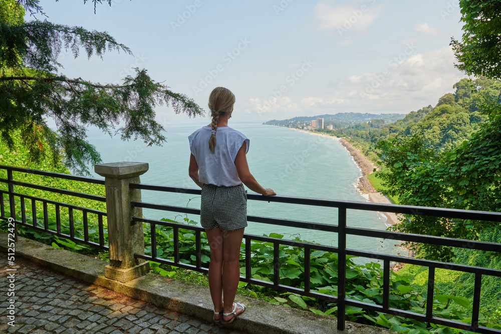 girl on the observation deck on the black sea in georgia