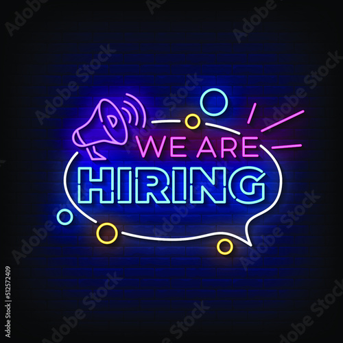 we are hiring Neon Sign On Brick Wall Background Vector