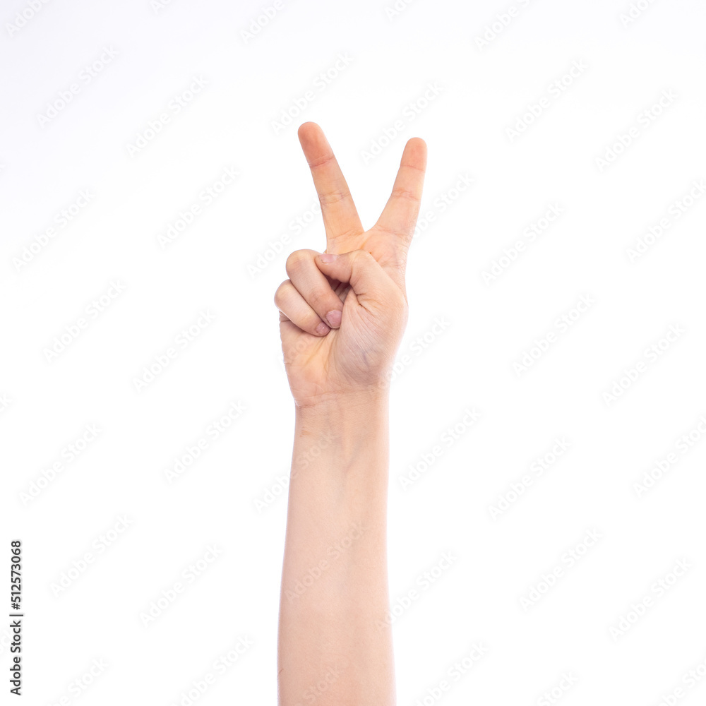 Number Two counting, Child hand isolated on white Number Two counting, Child hand isolated on white