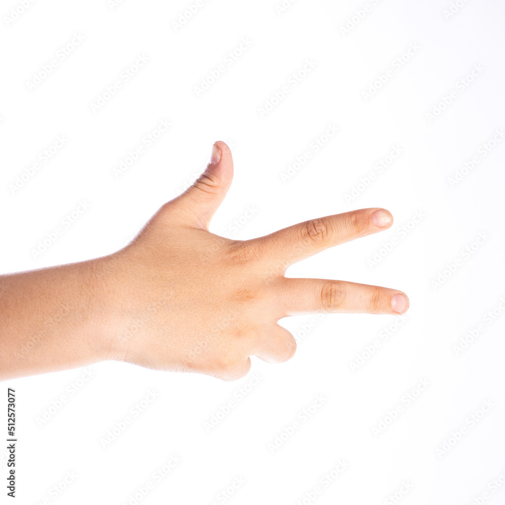 Number three counting, Child hand isolated on white Number three counting, Child hand isolated on white