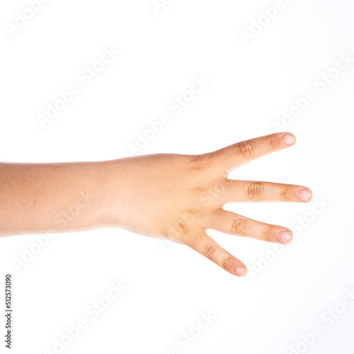 Number four counting, Child hand isolated on white