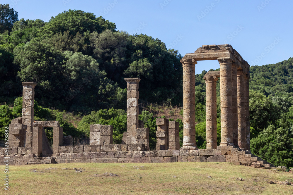 Antique Roman Temple of Antas in ruins empty with no people in Sardinia, Italy