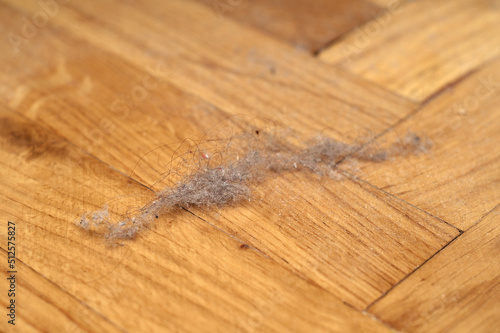 Dusty, unhygienic parquet-flooring in a room