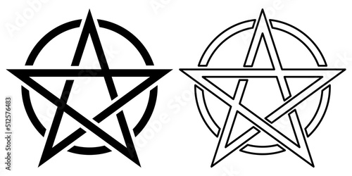 Pentacle Signs. Flat and line art style. Magic, esoteric or magic symbols. Vector illustration isolated on white background