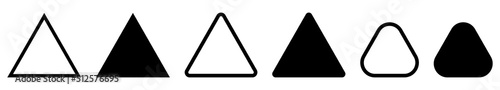 Triangle icons set. Flat and line art style. Vector illustration