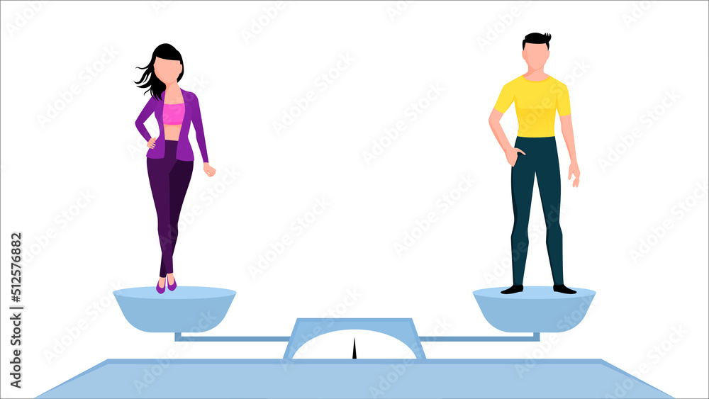 Man and woman on weighing scale  flat character vector illustration on white background