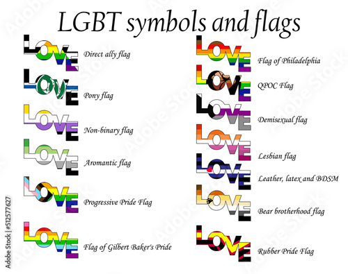 A set of new LGBT flags including Progressive, Aromantic, Philadelphia, QPOC, Demisexual, Lesbian, BDSM, Rubber