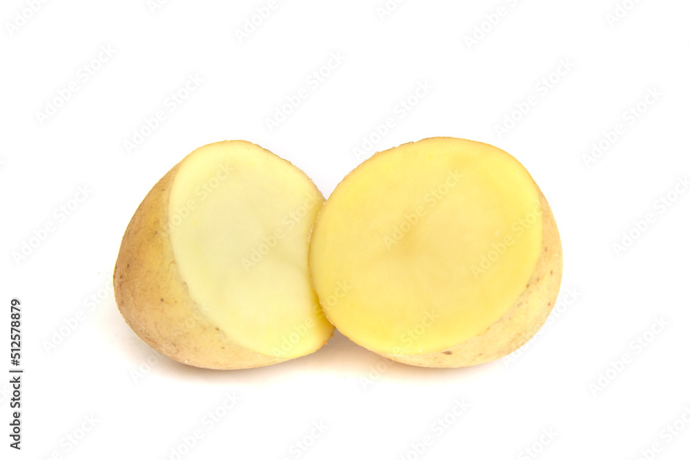 Sliced raw potatoes isolated on white background
