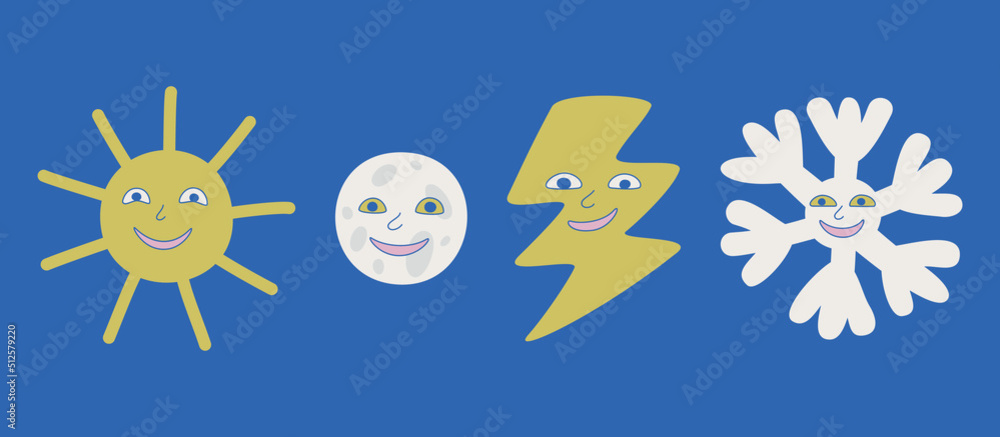Set of isolated weather icons. Cute collection of weather illustrations. Vector design elements of sun rain cloud etc. Set of isolated weather icons. Cute collection of weather illustrations. Vector design elements of sun rain cloud etc.