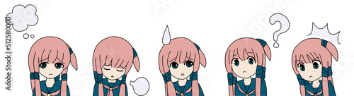 Set of vector cartoon characters.
Girl face with different expressions.
