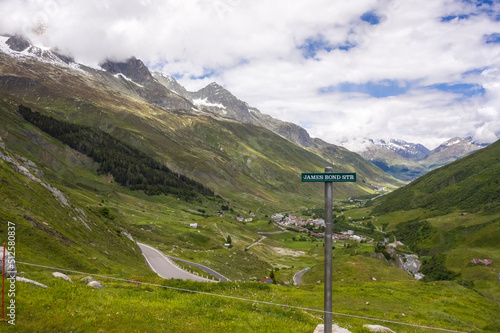 James Bond Street in Furkapass between wallis and uri cantons in Switzerland in the heart of the Alps in summer