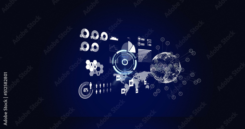 Image of digital interface with clock over dark background Image of digital interface with clock over dark background
