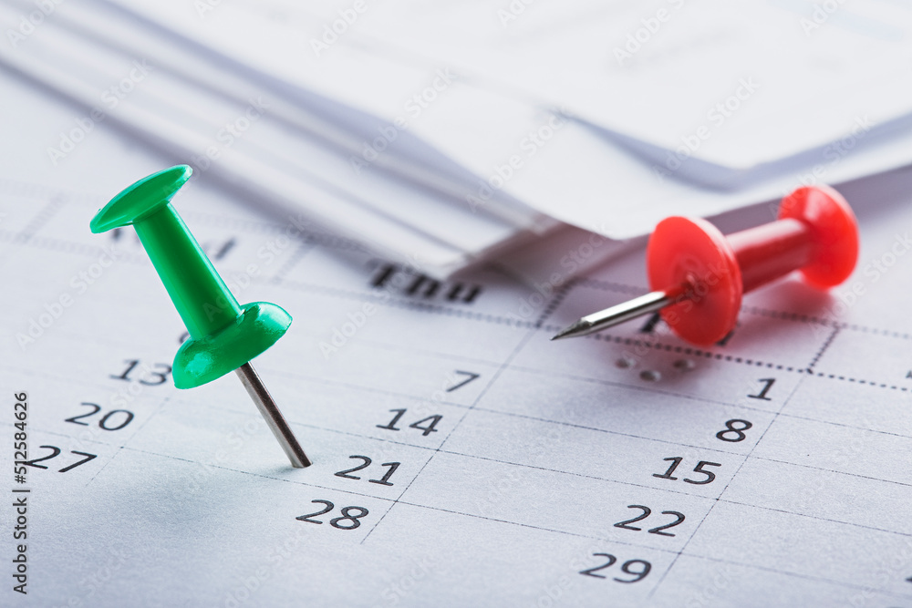 Important date and calendar appointment. pin on calendar. Important date and calendar appointment. pin on calendar.
