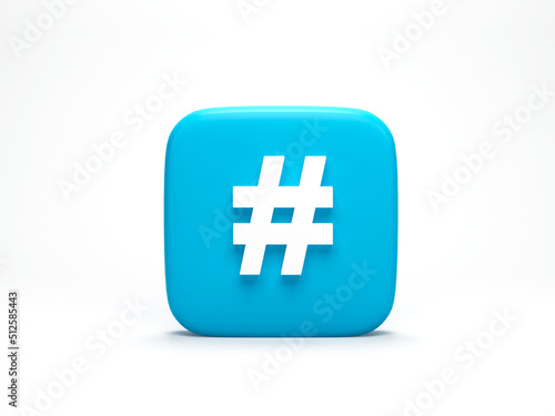 3D render, 3D illustration. Hashtag search link symbol in social media notification icon isolated on white background. Concept of comments thread mention or micro blogging pr.