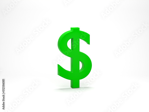 3D render, 3D illustration. Green dollar sign isolated on white background. Finance independent, richness, profit, wealth and money currency concept.