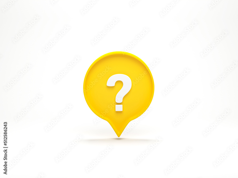 3D rendering, 3D illustration. Question mark icon in speech bubble on white background. Business support. FAQ and Q&A concept. 3D rendering, 3D illustration. Question mark icon in speech bubble on white background. Business support. FAQ and Q&A concept.