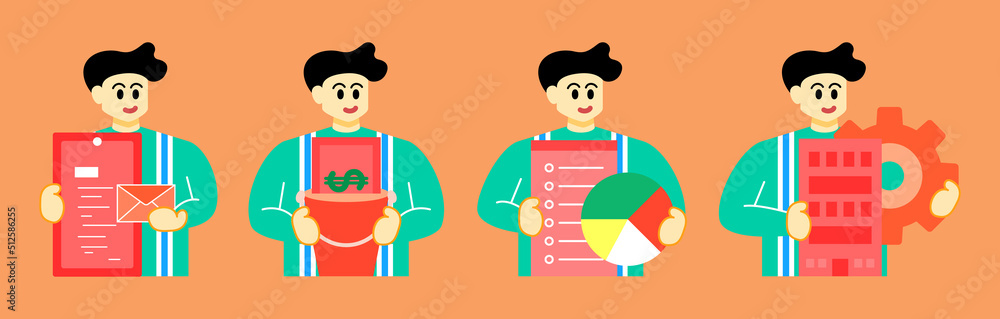Set Business Concept illustrations. Collection of scenes with man taking part in business activities. Vector illustration Set Business Concept illustrations. Collection of scenes with man taking part in business activities. Vector illustration