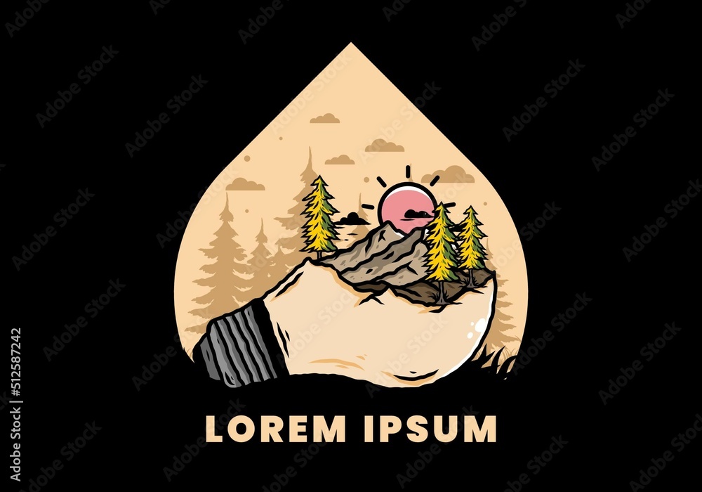 Mountain landscape on bulb lamp illustration Mountain landscape on bulb lamp illustration