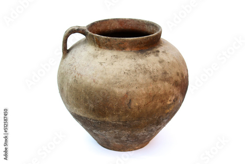 Vintage clay pot isolated on white background