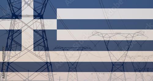 Image of flag of greece over pylons