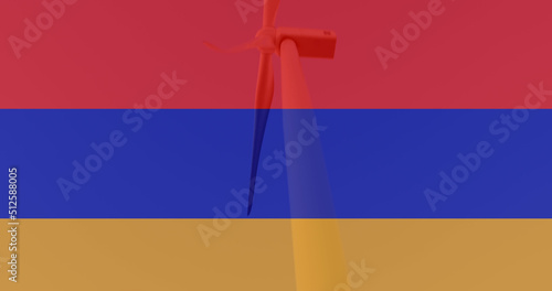 Image of flag of armenia over wind turbine