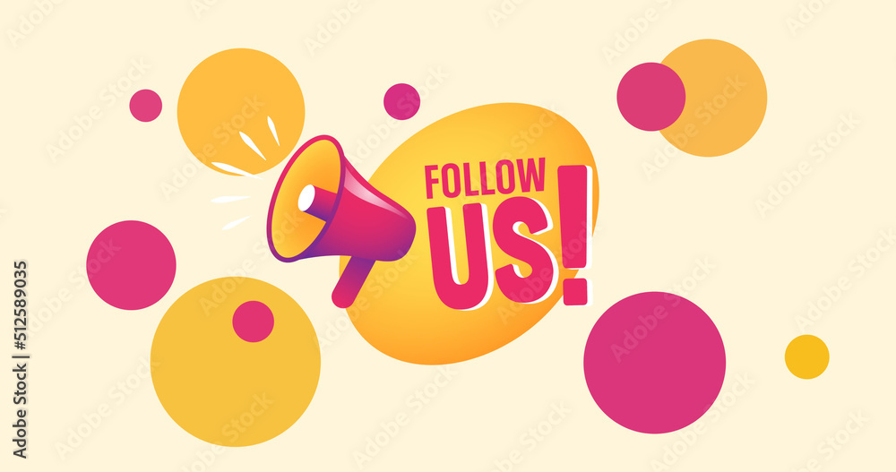 Image of fallow us text with megaphone over white background Image of fallow us text with megaphone over white background