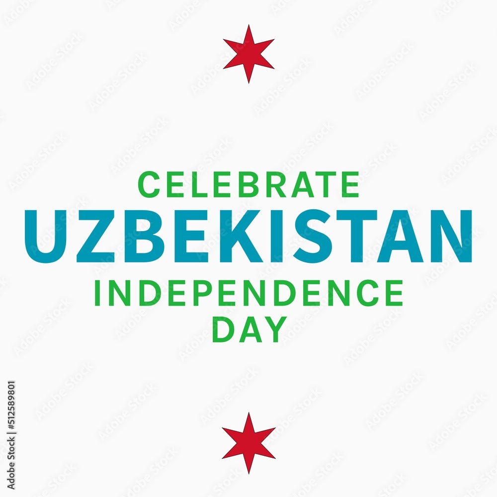 Celebrate uzbekistan independence text banner with red star icon against white background