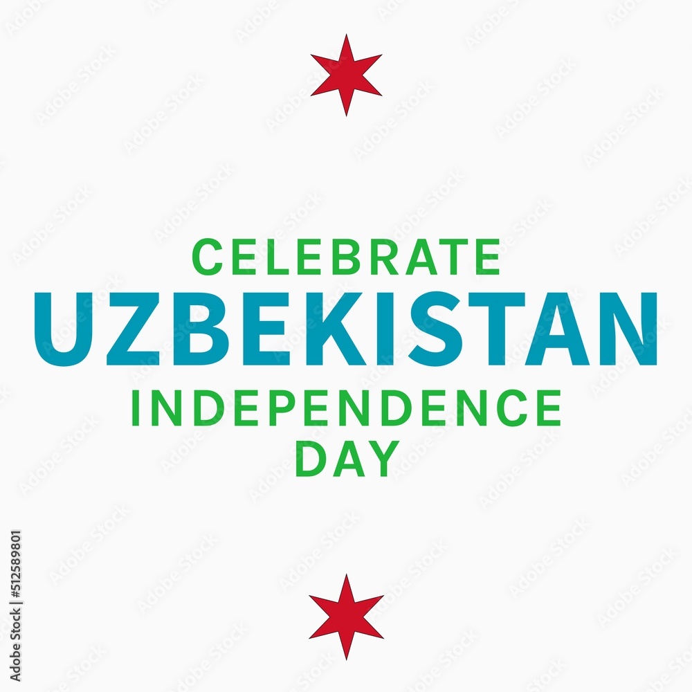 Celebrate uzbekistan independence text banner with red star icon against white background Celebrate uzbekistan independence text banner with red star icon against white background
