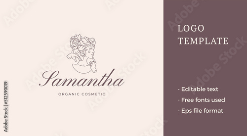 Elegant medieval woman bust romantic hairstyle minimalist line art silhouette logo vector