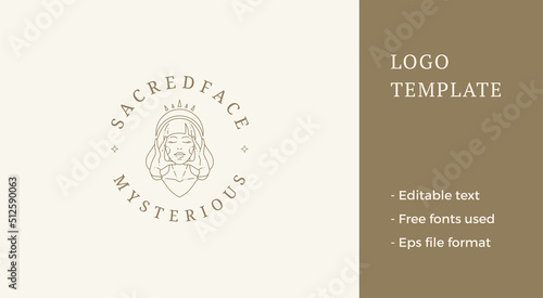Portrait beauty woman queen in crown posing with closed eyes in circle place for text logo vector