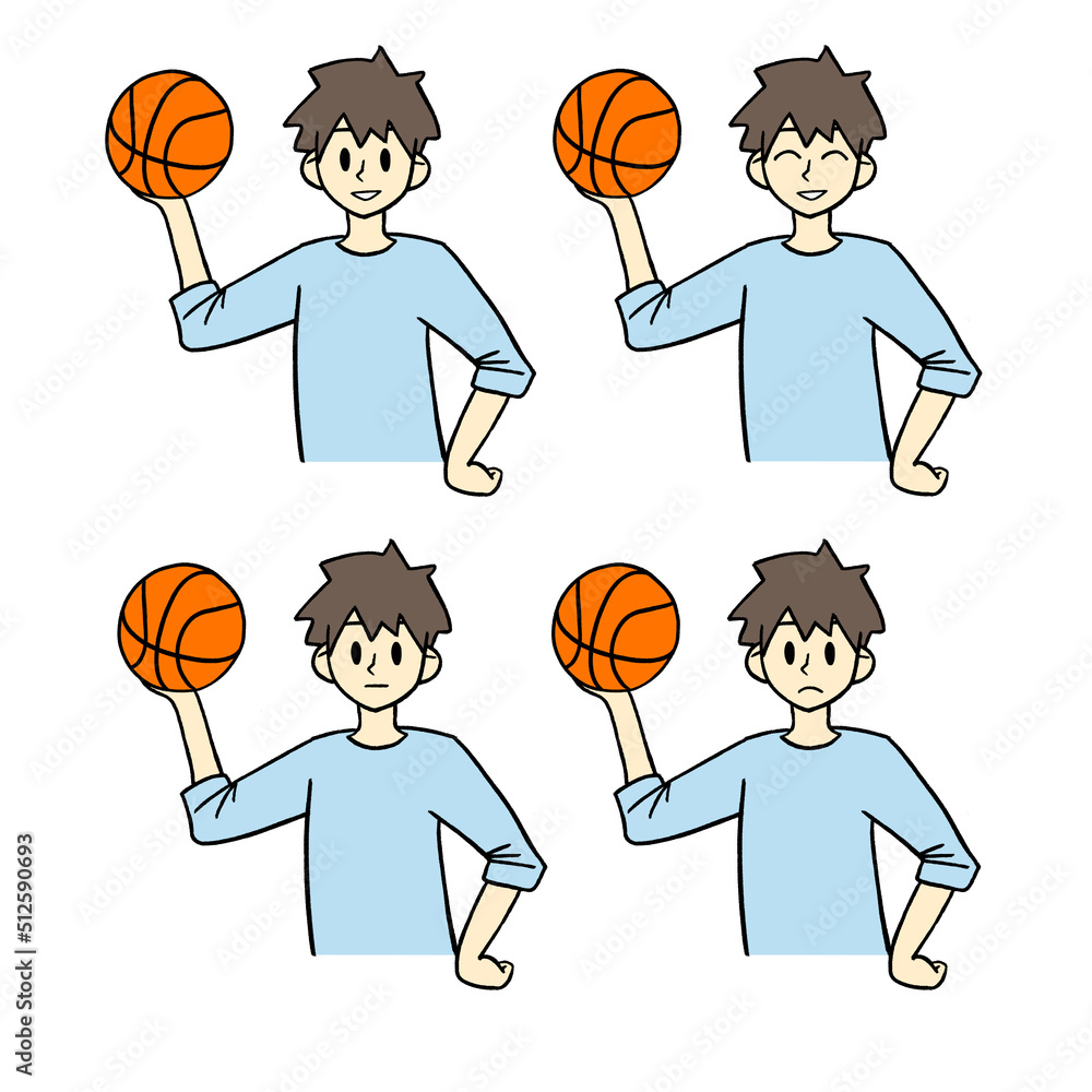 バスケットボールを持つ少年　表情4点セット