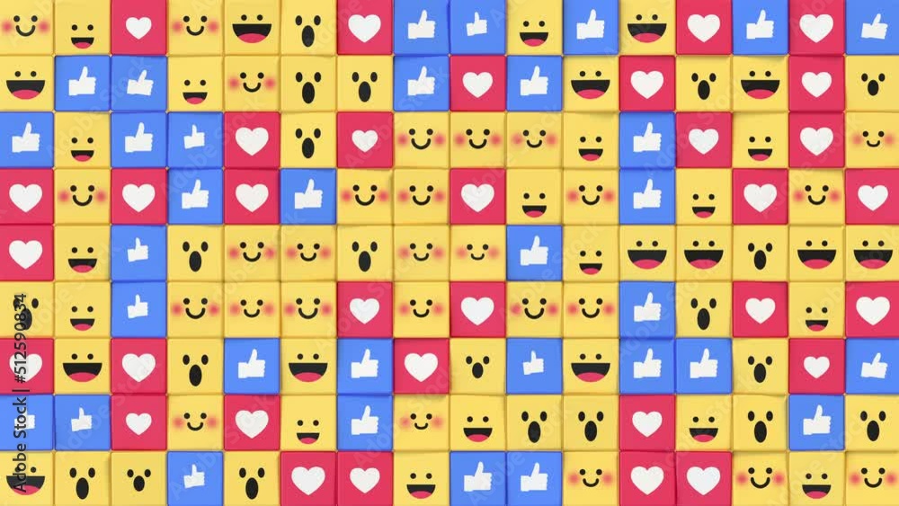 Social media unique design emojis and likes seamless loop 3D animation Social media unique design emojis and likes seamless loop 3D animation