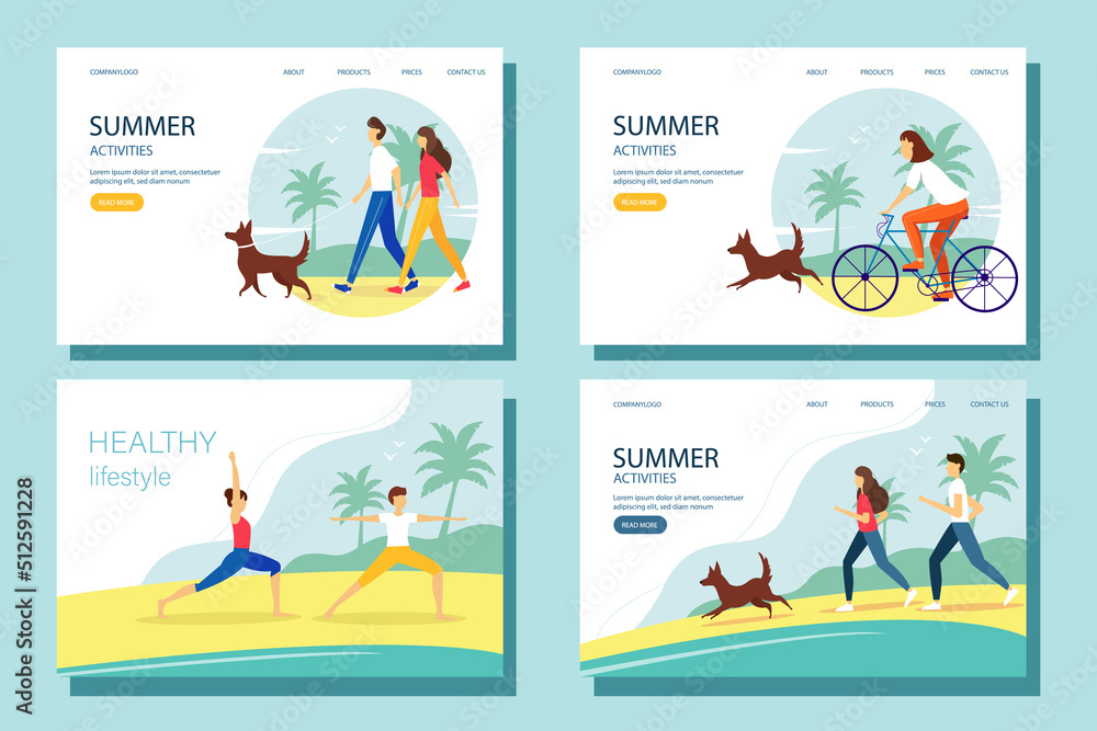 Summer activity web banners set. The concept of an active and healthy lifestyle. Vector illustration. Summer activity web banners set. The concept of an active and healthy lifestyle. Vector illustration.