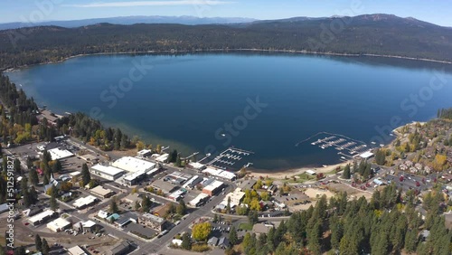 Wide establishing drone shot of the Lake Payette community. photo