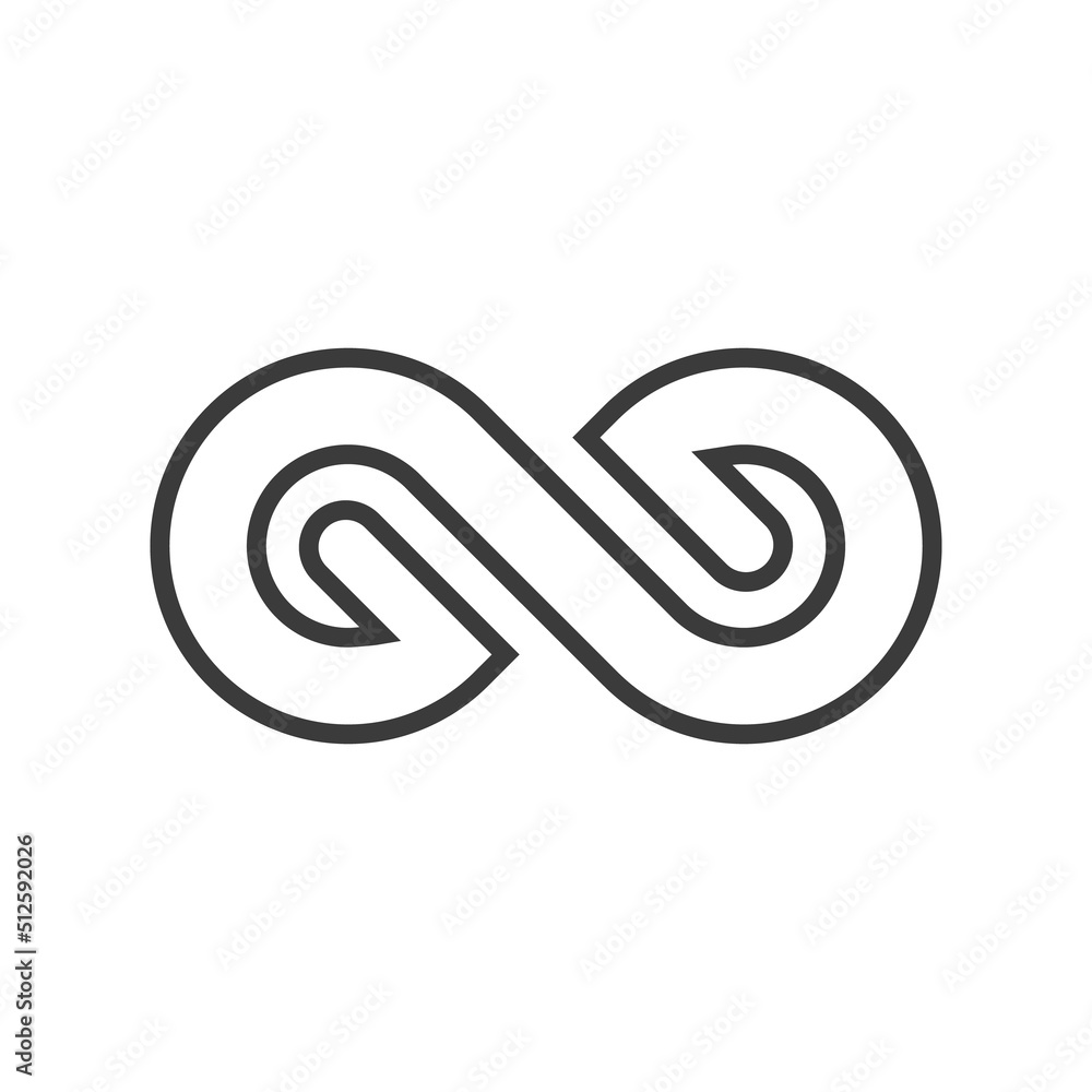 Ednless line icon. Black creative curvy math infinity sign isolated on white background. Ednless line icon. Black creative curvy math infinity sign isolated on white background.