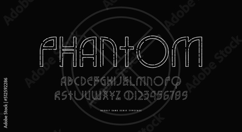 Hollow sans serif font in the style of occult signs