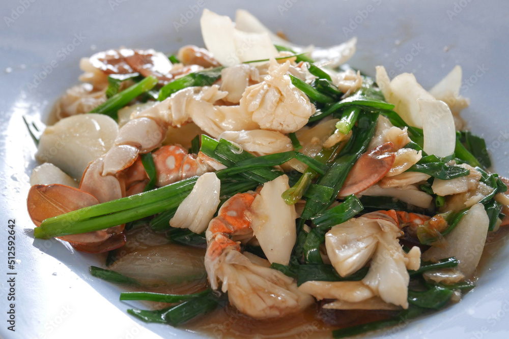 The Stir Fried Crab with Spring Onion for sea thai food The Stir Fried Crab with Spring Onion for sea thai food