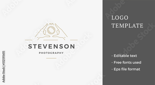 Simple monochrome line art professional photographer service business logo vector illustration