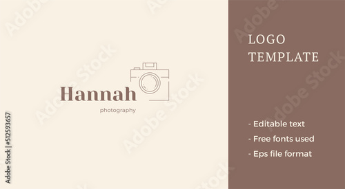 Minimalist retro photo video camera brand identification place for text line art logo vector