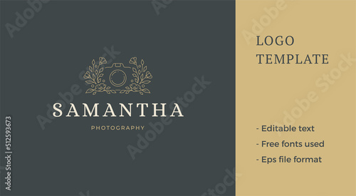 Luxury abstract blossom photo video camera female beauty blog romantic design line art logo vector