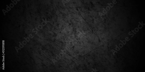 Dark black grunge textured concrete backdrop background. Panorama dark grey black slate background or texture. Vector black concrete texture. Stone wall background. 