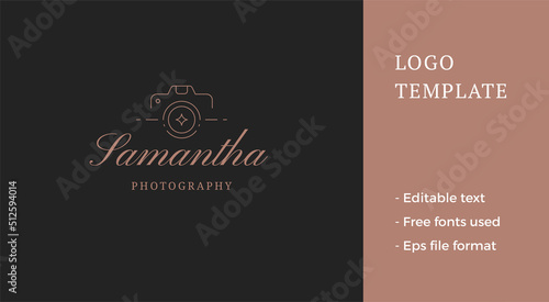 Minimalist retro photo video camera professional photographer business card line art logo vector